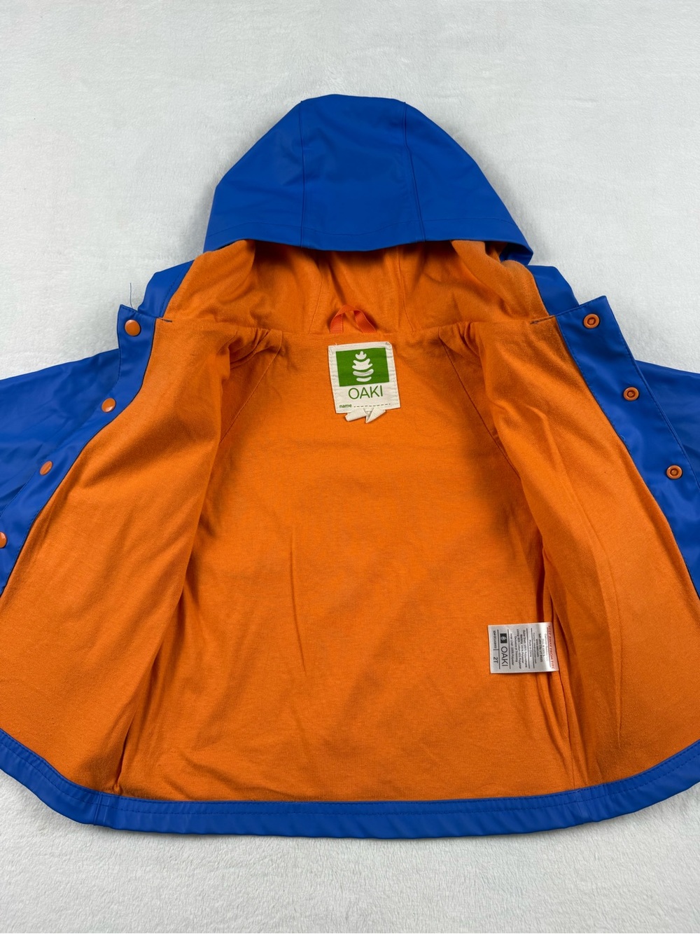 Oaki Hooded Rain Jacket Lined Rubber Rain Jacket Royal Blue Kids Boys 2T - Picture 6 of 8